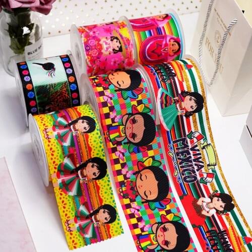 DIY Cartoon Mexican Style Printed Grosgrain Ribbon For Craft Supplies Sewing Accessories 5 Yards. 22749