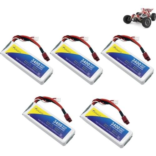 1-5PCS 7.4V Battery for Wltoys 144001 car 2s 7.4 V 3400mAh Lipo battery withT Plug for Wltoys 1/14 144001 RC car boat Parts