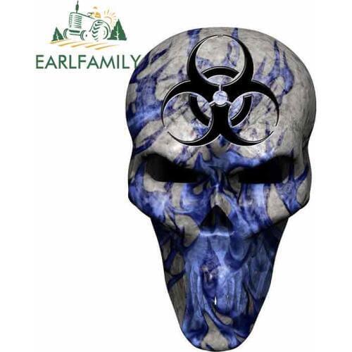 Earlfamily 13cm x 7.7cm For Blue Flames Skull Bio Hazard Creative Sticker Car Accessories Vinyl Car Stickers Custom Printing