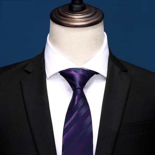 High Quality 2020 Designer New Fashion Purple Navy Blue Striped 8cm Ties for Men Necktie Wedding Work Formal Suit with Gift Box