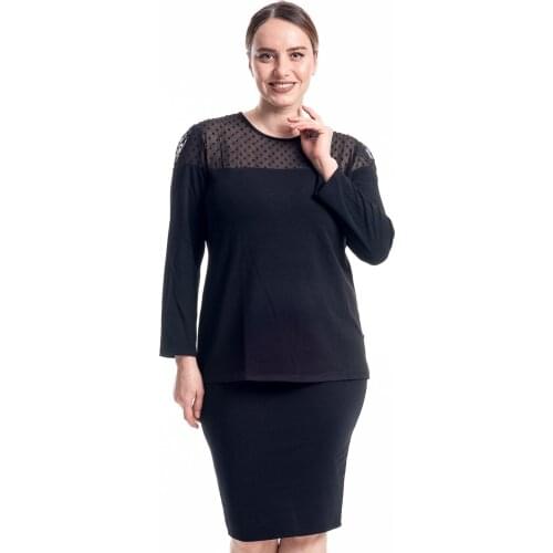 Hanezza Plus Size Polka Dot Chiffon Robalı Bluz