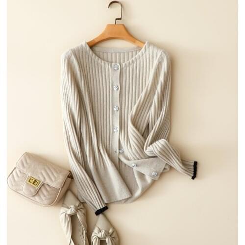 100% cashmere womens cardigan ribbed knitted autumn fashion warm buttons outerwear loose chic crew neck vest female 2 piece set