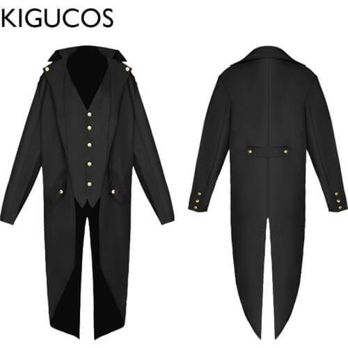 KIGUCOS 6 Colors Middle Ages Long Evening Dress Suit Uniform Men Cosplay Costumes Tailcoat Gentleman Tuxedo