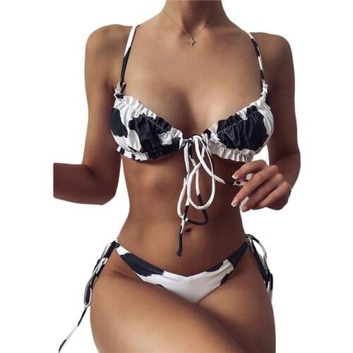 Hot Summer Women Bikini Suit Ladies Split Swimwear Set Adults Printing Sexy Lace Up Backless Bikini Swimsuit Swimming Costume