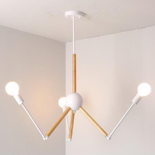 Modern Nordic Design E27 Black White Wood Led Chandelier Lighting Fixtures for Home Loft Staircase Living Room Bedroom Lamp