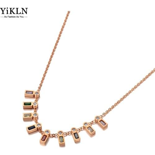 YiKLN Trendy Colorful Cubic Zirconia Charm Pendant Necklace For Women Stainless Steel Bohemia Party Necklace Jewelry YN20136