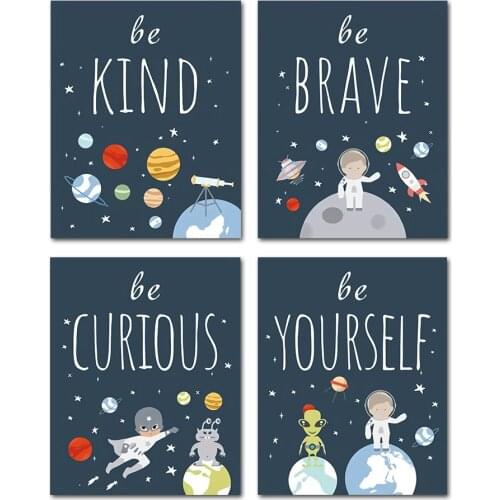 Cartoon Outer Space Planet Posters and Prints Modern Fun Canvas Painting Boy Bedroom Home Decor for Kids Living Room Decoration