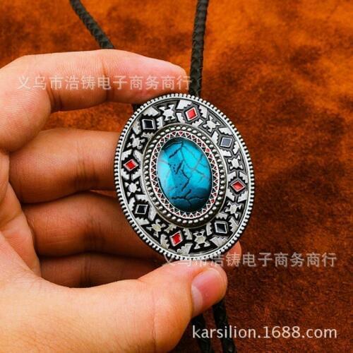 Western Cowboy man Bolo Tie Vintage Indian Necklace Leather Long fashion Sweater Chain Pendant Kravat Bola Tie Males Accessories