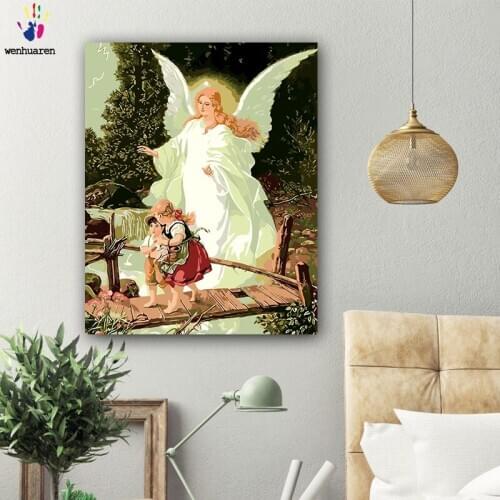 DIY colorings pictures by numbers with colors Angels are watching over the child picture drawing painting by numbers framed Home