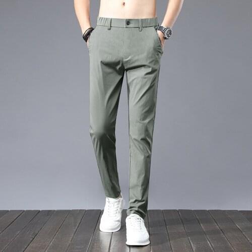 2021 New Spring Mens Business Slim Casual Pants Fashion Classic Style Elasticity Trousers Male Brand Gray Green Khahi Black