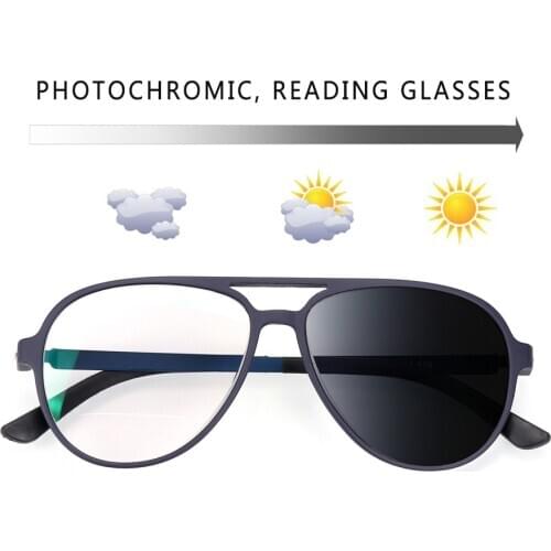 New Pilot Sunglasses Intelligent Photochromic Reading Glasses magnifier Women Men Presbyopic Hyperopia Glasses+0.25 +2.0 to +4.0