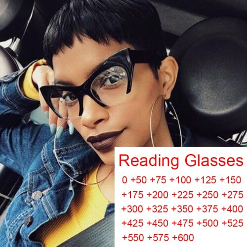 Vintage Black Cat Eye Reading Glasses Women Men Half Frame Eyeglasses Anti Blue Light Rays Farsightedness Transparent Glasses