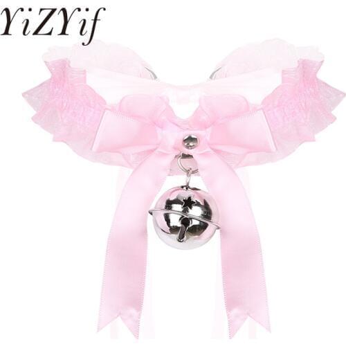 Sexy Bell Choker Collar Necklace Elastic Ruffled Ribbon Bowknot Collar Choker Cosplay Accessaries Girls Women Choker Necklace