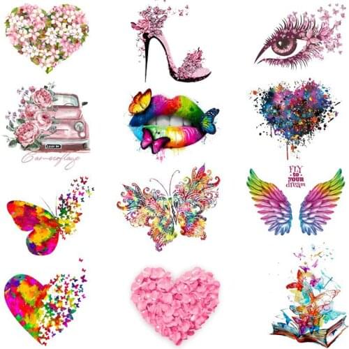 Prajna Butterfly Lips Patches Love Petals Iron On Patches Heat Transfers Vinyl For Clothing Thermal Stickers On Clothes Applique