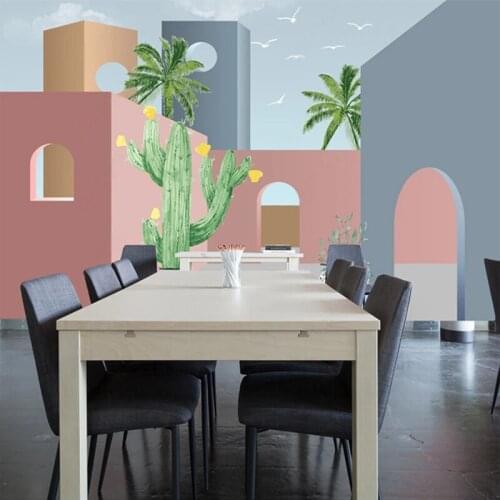 Custom Photo Cartoon 3D Stereoscopic Geometric House Door Cactus Wallpaper Children Bedroom Living Room Wall Decoration Murals