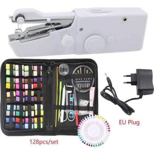 Portable Mini Hand Sewing Machine Handy Stitch Sew Needlework Cordless Clothes Fabrics Electric Sewing Machine with Sewing Kits