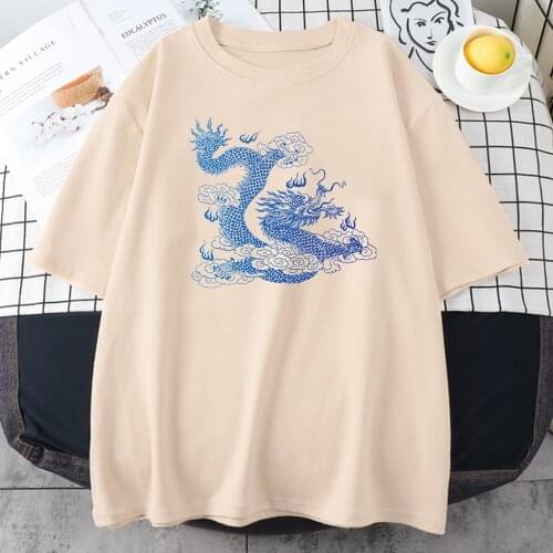 Awesome Japanese Dragon print Female Tshirt New Home Manga Tshirts Cartoon Loose Tee Shirt Fashion Summer Brand womens Tshirt