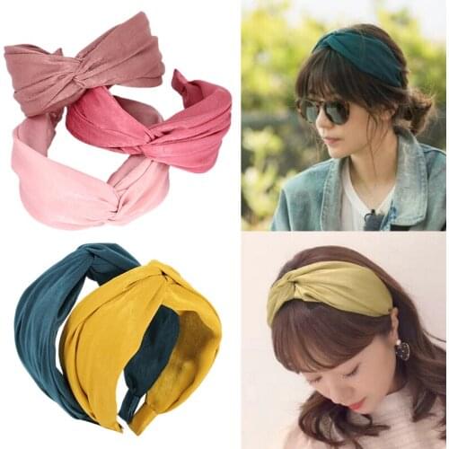 2021 Satin Silk Vintage Women Hairband Cross Knot Bohemian Pure Headband HandmadeTurban Adult Hair Accessories Fashion Headwear
