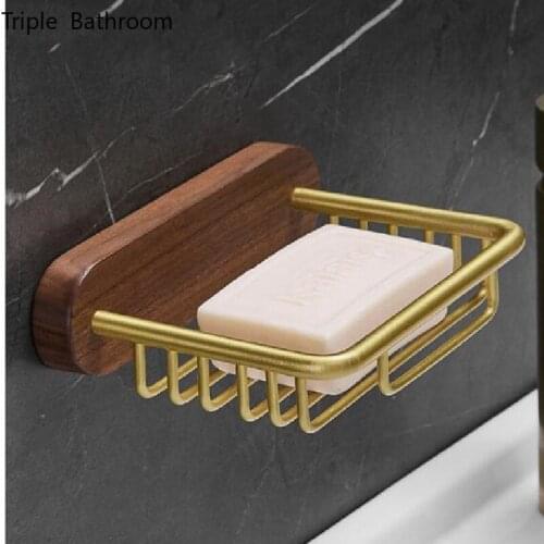 Simple Solid Wood Home Bathroom Accessories Suction Cup Soap Dishes Space Aluminum Holders Wall-mounted Drainage Soap Storage