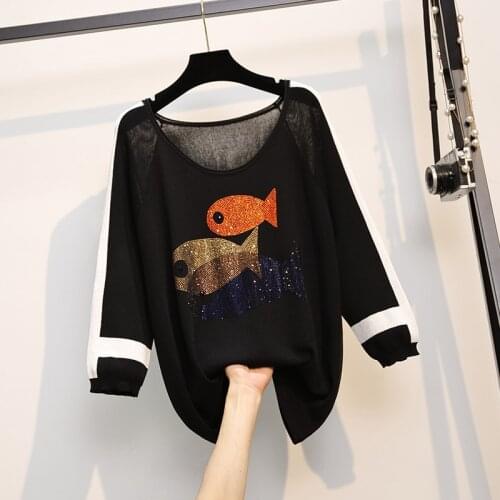 L-4XL plus size women fashion Diamond sweater pullover 2021 spring autumn 3/4 sleeve o neck kint loose casual sweaters