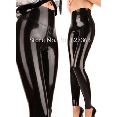 Sexy Lady High Waist Latex Leggings Crotch Zip Customized