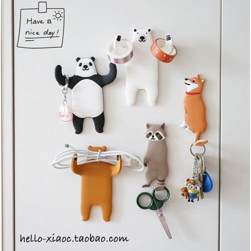 Lovely Cartoon Cat Panda Puppy Animals Removable Washable Self Adhesive Non-stick Keys Hook Holder Racks Fridge Stickers