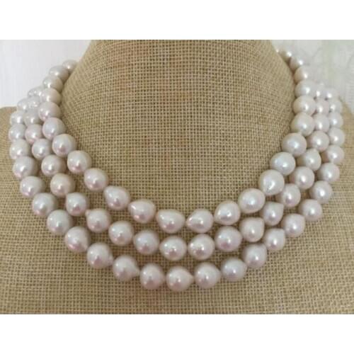 Gorgeous 9--10mm south sea white pearl necklace 38inch 14K Gold Clasp KKK