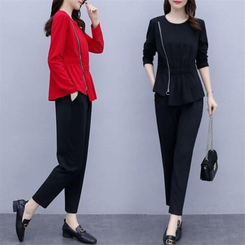 Spring Womens Sets tracksuit Streetwear O-Neck Womens Clothing Elastic Waist Pants Full Sleeves Casual Women Sets Long Pants