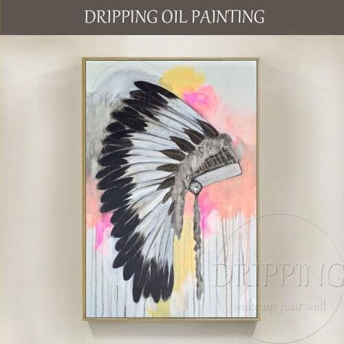 High Quality Wall Art Decor Artist Hand-painted Modern Headdress Oil Painting on Canvas Indian Hat Oil Painting for Living Room