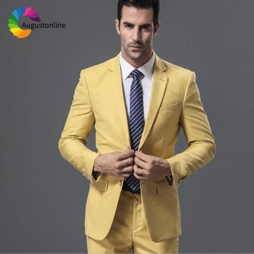 Yellow Wedding Men Suits Slim Fit Groom Tuxedos 2 Pieces (Jacket+Pants) Bridegroom Suits Best Man Blazer Costume Homme Prom Wear