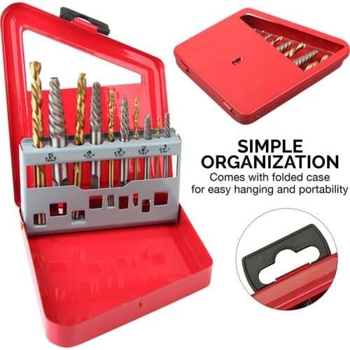 10pcs Convenient Cobalt Left Hand Drill Bit Broken Bolt Damaged Screw Extractor Set with Metal Case To Collect The Tools set