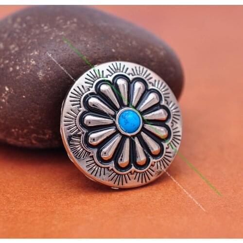 10X Southeast Silver Flower Blue Turquoise Leathercraft Luggage Bag Accessories Clothes Apparel Sewing Shank Concho Button