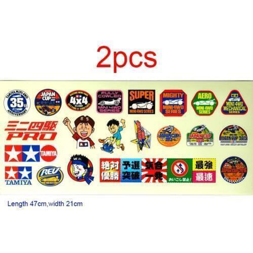 2 Pieces Waterproof Sticker Tamiya Mini 4WD Car 35th Anniversary Sticker Toolbox/Car Personality Sticker Spare Parts