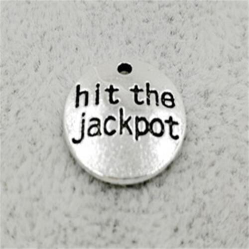 20 pcs/Lot 15mm Antique Silver colour letter printedhit thejackpot diy charm round disc message charms
