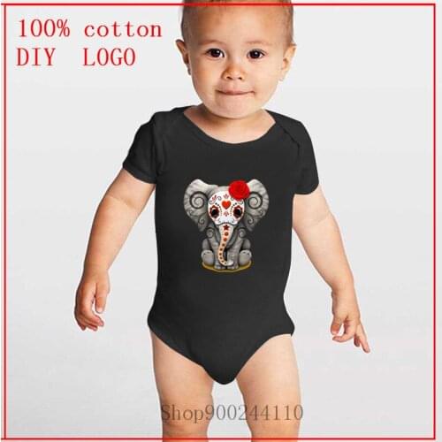 2020 Unisex Cotton Red Day of the Dead Sugar Skull Baby Elephant Baby Bodysuit Newborn Boy Girl Baby Fitted Baby Baby Accessorie