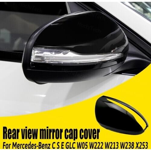 2x Glossy Black Side Mirror Cover Caps for Mercedes Benz C GLC S E Class W205 X253 W222 W213 W238 Replacement Accessories Shell