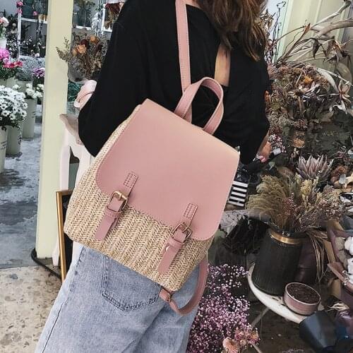 CGCBAG 2021 Fashion Straw Weave Women Backpack Casual College Style School Bag Student Retro Korean Simple Bag Female Travel Bag