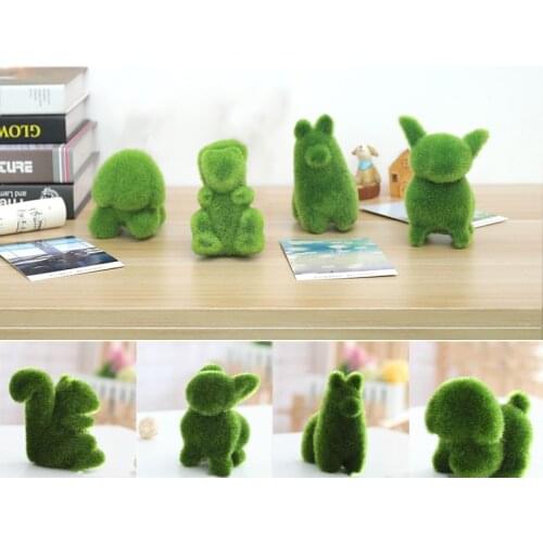 Cute Animal Shape Simulation Green Grass Ornaments Emulational Green Plant Bonsai Grass Animal Decoration for Home Garden