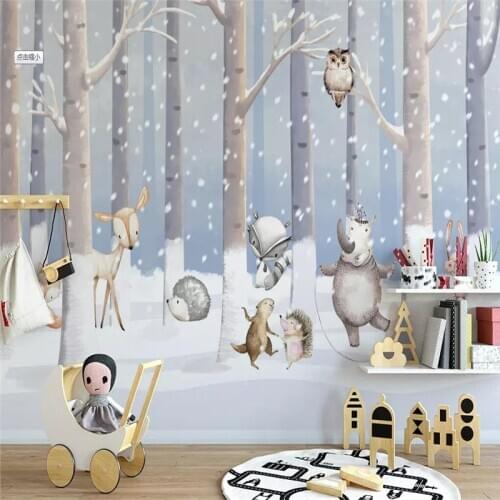 Childrens room snow scene cartoon background wall professional production mural wholesale wallpaper mural poster photo wall