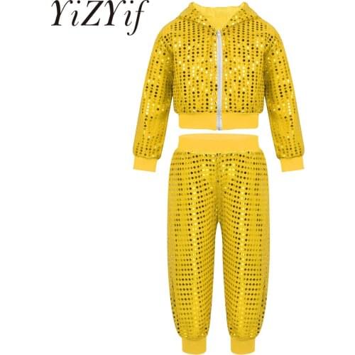 Kids Hip Hop Dance Clothing Shiny Sequins Girls Boys Jazz Dance Costumes Ballroom Dancing Shelf Drum Performance Clothes Outfits