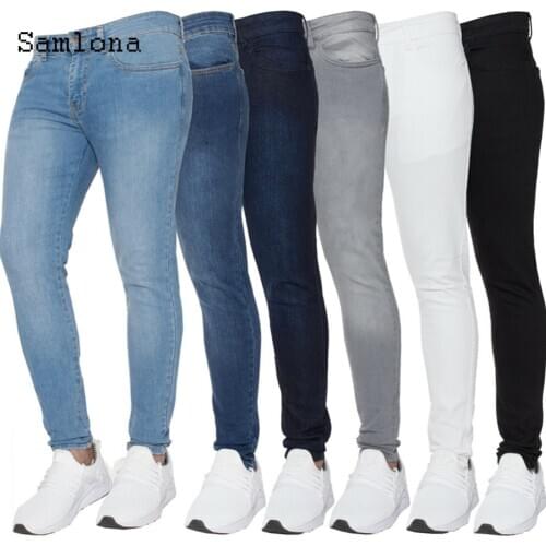 Autumn Jeans Mens Fashion Skinny Denim Pants Male 2020 Slimming Bottoms Streetwear Male Denim Pant Blue Black Pencil Trousers