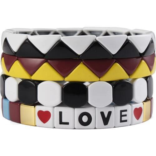Enamel Triangle Tile Tila Wrap Bracelet LOVE Initial Letter Bracelet Adjustable Stretch Stacks Pulceras Mujer Jewelry Bracelet