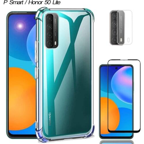 Case + Glass for P Smart 2021 Silicone Cases P Smart 2019 Huawei P Smart 2021 Phone Cover P Smart 2021 Huawei P Smart 2020 Case