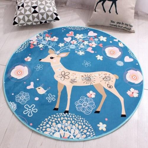 Sika Deer Round Carpet Game Padding Stamp Cartoon Waterproof Childrens Blanket Play Mat Father Christmas Unicorn 80x80cm