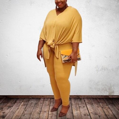 Plus Size Sets For Women 4XL 5XL Club Ouftits Loose Solid Blouse & Pencil Pants Fashion Causal Female 2 Pieces Matching Sets Big