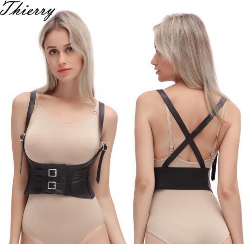 Thierry PU leather flirting shoulder corset for adult game, female Fetish exposed breast sex toys for couples flirting