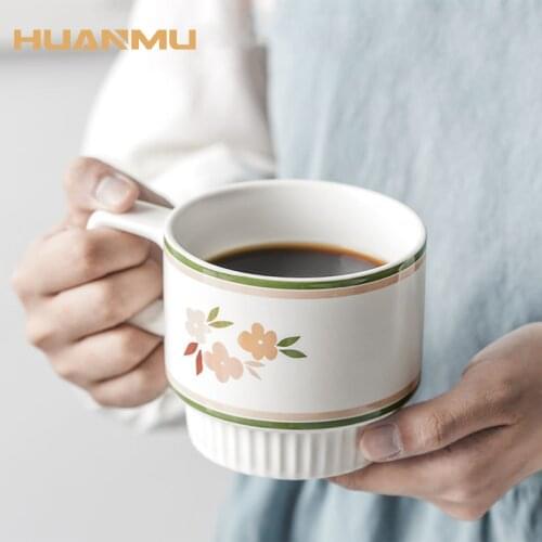 Creative Simple Floral Heat-Resistant Mug 320ml Cup Coffee Ceramic Mugs Children Cup Office Drinkware Gift Friends Couple Gift