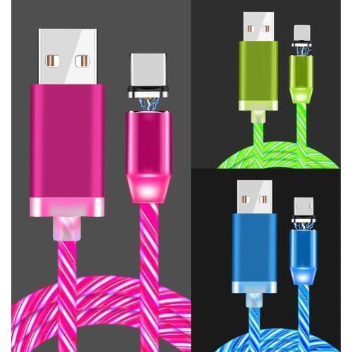 For Samsung A7 A40 Xiaomi Redmi Y3 6 7 Note 7s Honor 8S 10 view 20 20i LED luminous Magnetic Micro USB fast charger Type C Cable