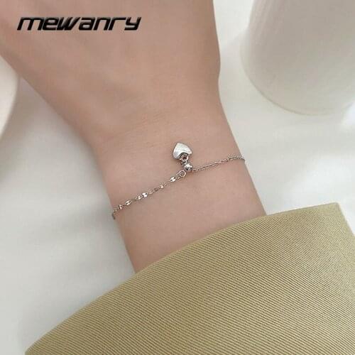 Mewanry 925 Sterling Silver Bracelet for Women New Trend Charm Simple Sweet Love Heart Pendant Bracelets Party Jewelry Wholesale