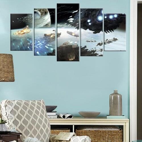Modular 5 Piece Spaceship And Planet Canvas Wall Art Posters Prints Canvas Painting Wall Picture For Living Room Home Decor